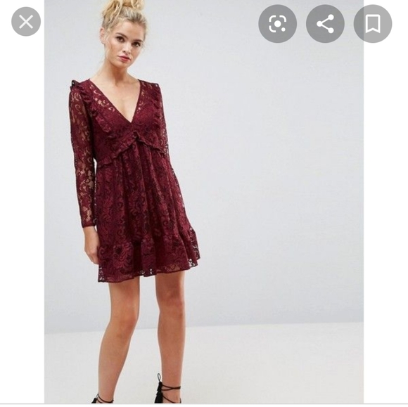 asos burgundy lace dress